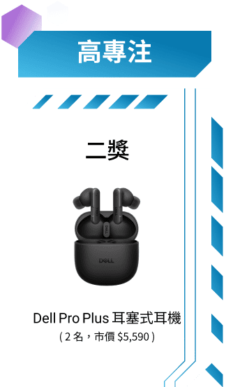 二獎：Dell Pro Plus 耳塞式耳機，2名，市價$5,590